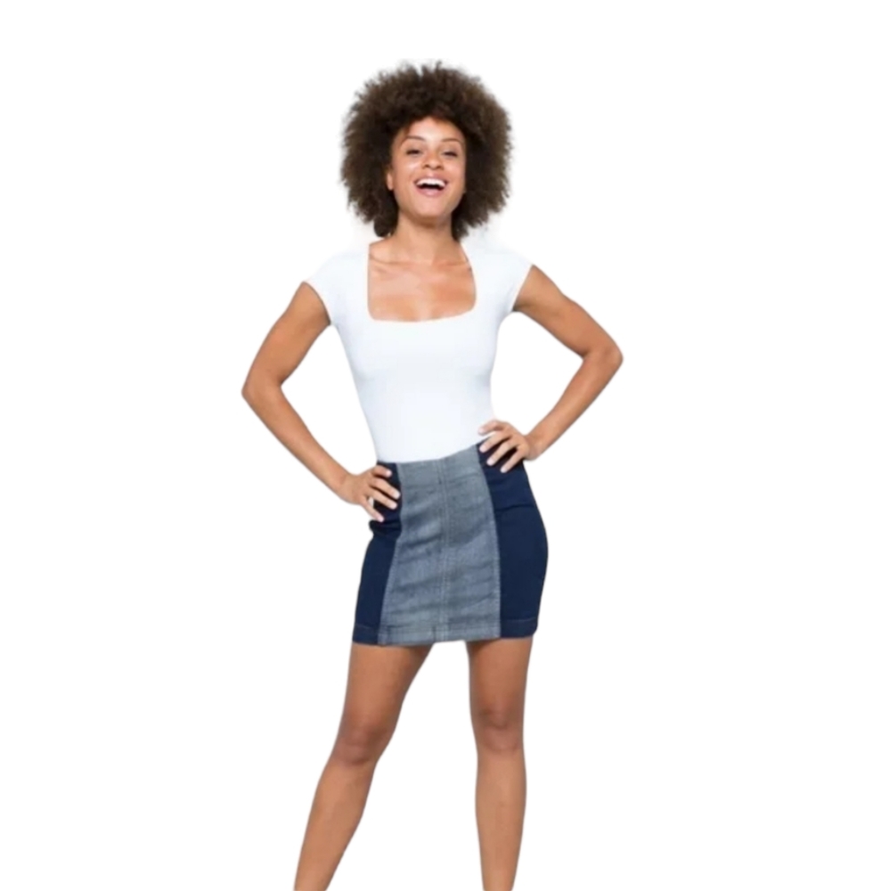 Free People color block denim mini skirt size 12